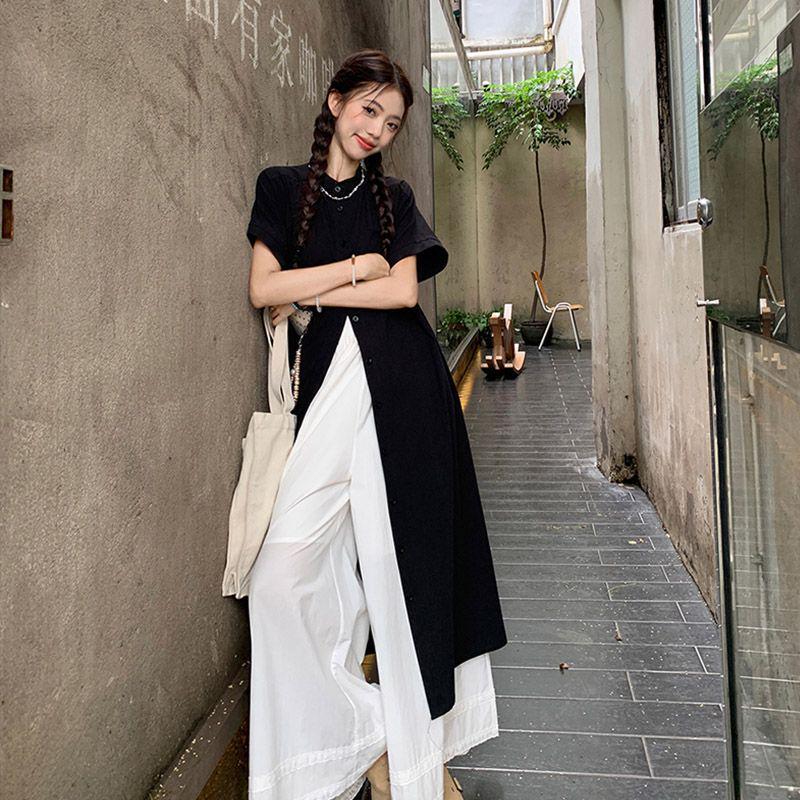 Women's Retro Chic Lace Two-Piece Set: Long-Sleeve Shirt & Wide-Leg Pants