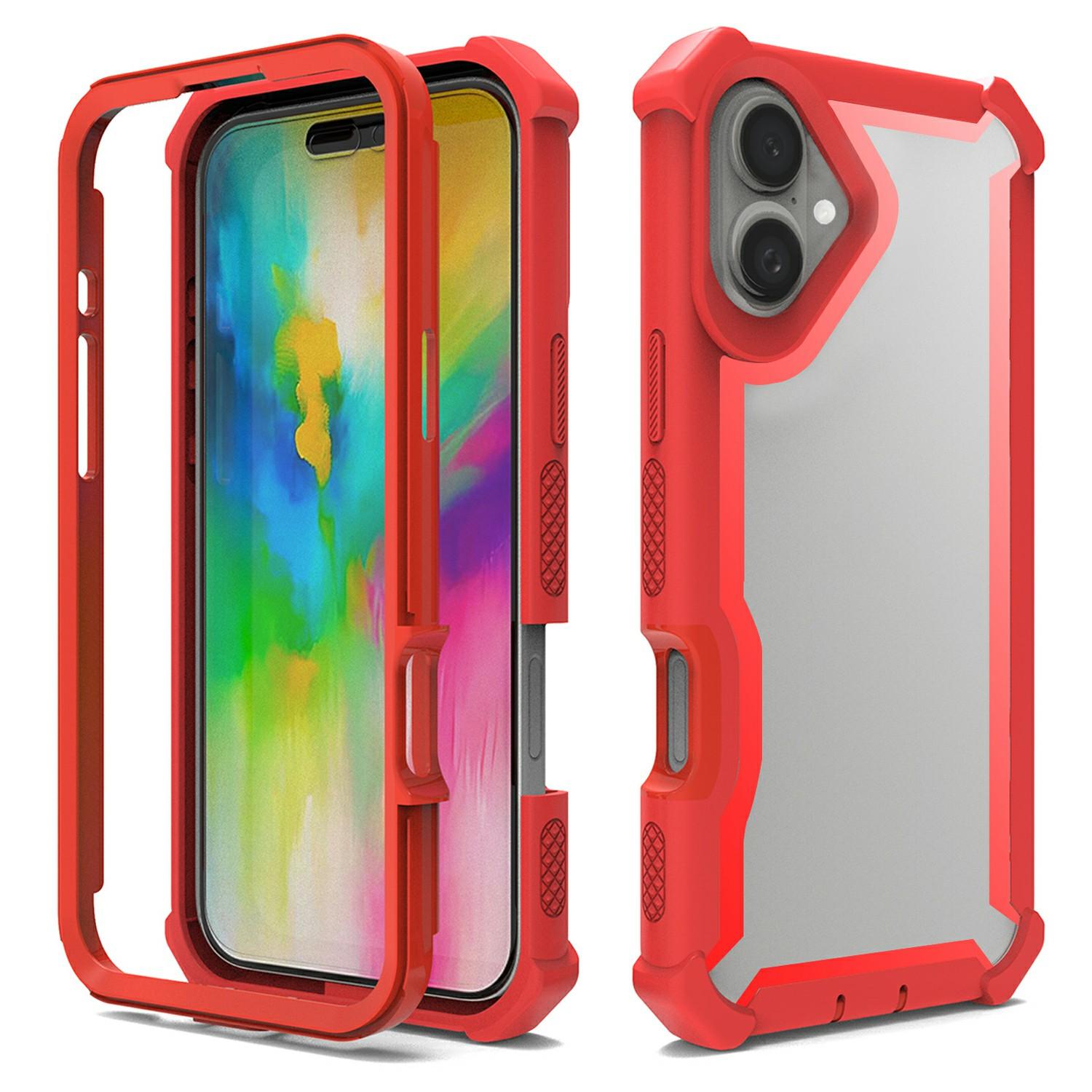 

For iPhone 16 Case Clear Detachable 2 in 1 Shockproof TPU+PC Phone Back Cover Red