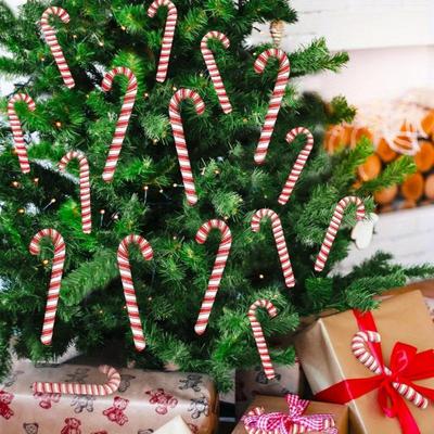 12pcs Candy Cane Christmas Decorations for Tree - Red White Fabric Wrapped Candy Cane Christmas Hanging Ornaments for Farmhouse Christmas Decor Gift