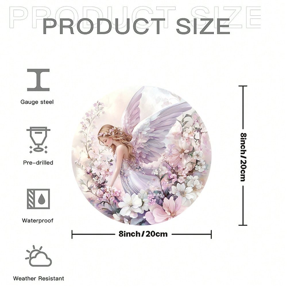 1pc Vintage Angel Garden Wall Decor, 8x8 Inch Aluminum Hanging Sign, Pre-Drilled Easy Mount for Home Patio Living Room