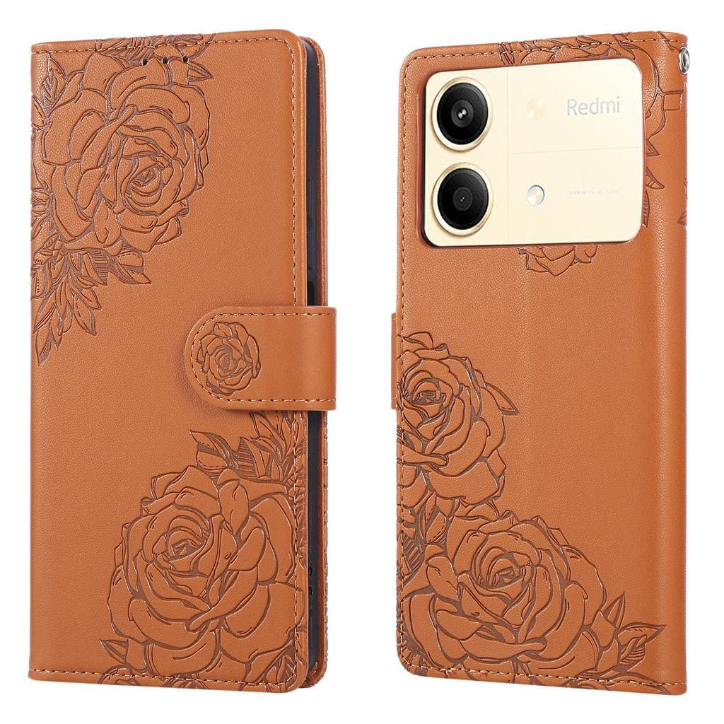 For Xiaomi Redmi Note 13R Pro 5G Case Rose Flower PU Leather Wallet Phone Cover with 3 Card Slots
