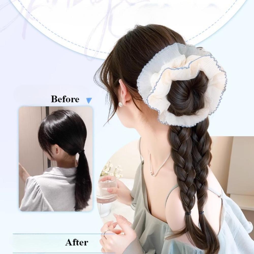 40cm Double Twist Braid Synthetic Wig Sweet Bubble Large Intestine Hairband Girls' Daily Simulation Ponytail