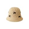 Portable Solid Color Women Fisherman Hat Weave Straw Bow Bucket Hat Korean Style Wide Brim Sunscreen Visor Cap Outdoor