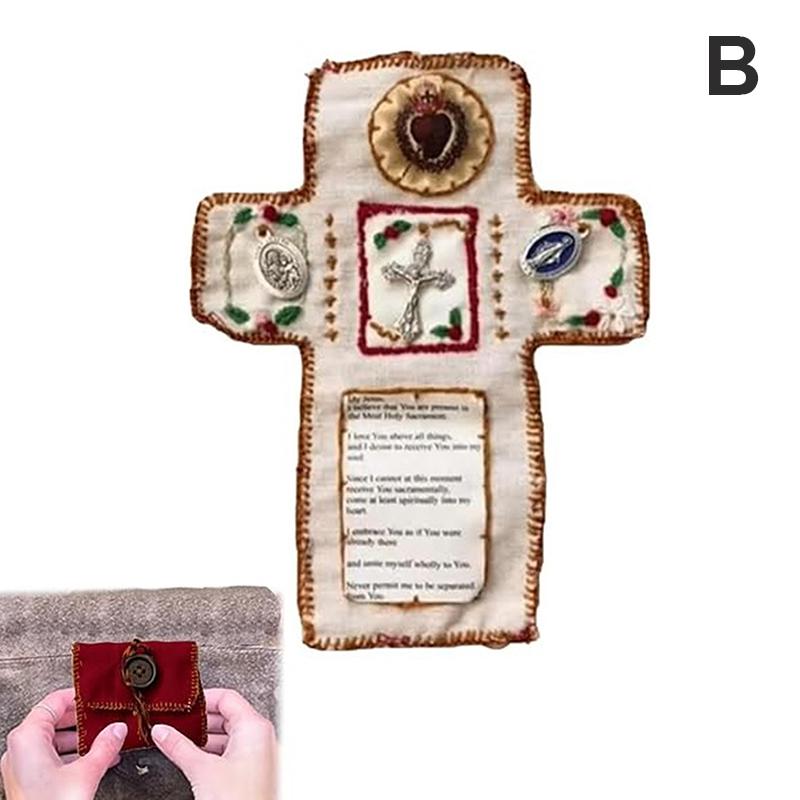 Santuario de Bolsillo con Cruz de Plata Incluida en el Interior, Colcha de Oración Hecha a Mano, Mini Colchas de Escrituras, Regalos Espirituales Cristianos
