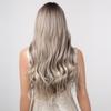 Long Wavy Synthetic Wig with Bangs Ombre Gray Brown Highlight Hair Cosplay Daily Natural Wig for Women Heat Resistant Fiber Wig