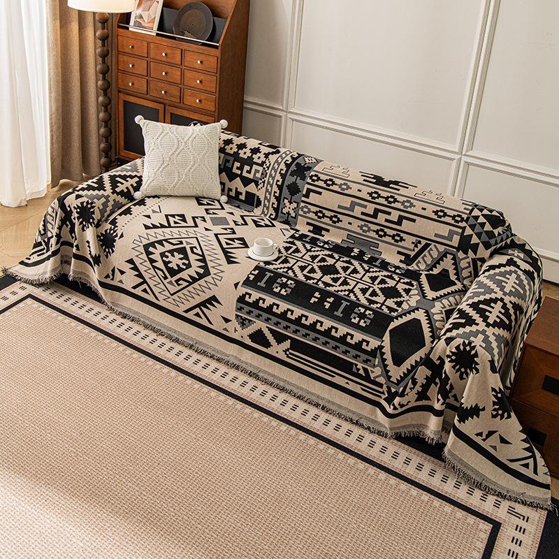 Nordic Geometric Pattern Sofa Towel Thick Tassel Edging One Piece Dust Cover Universal All Season Sofa Throw