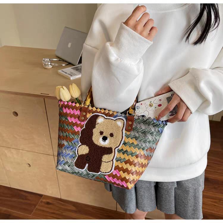 

Cute Dachshund Portable Vegetable Basket Woven Bag Women s Fashionable Large-capacity Bamboo Strip Hand Carrying Beach 33x13x22