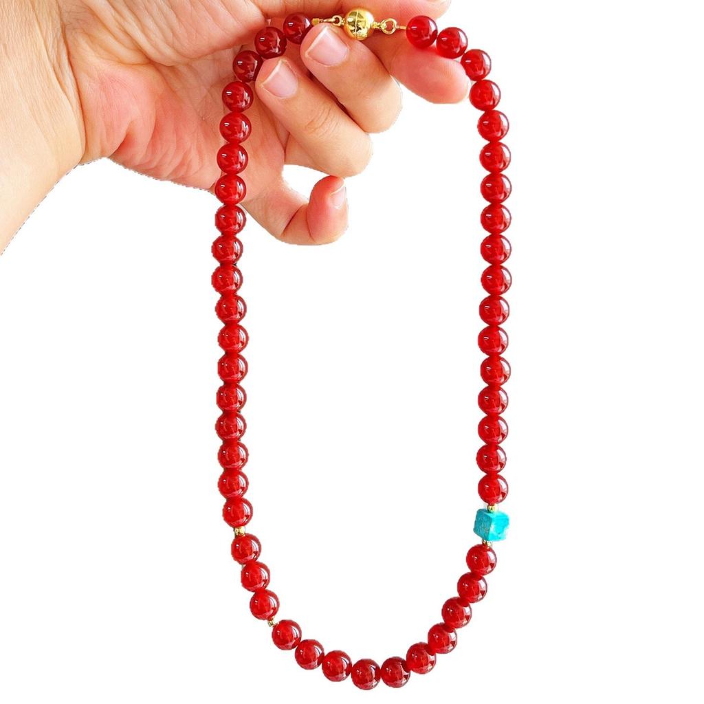 8mm Wind Naturaleis Taubenblutrot Chalcedon Achat Mehrkreis Design Halskette, Treue