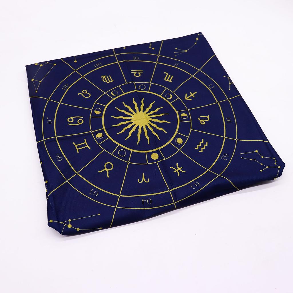 Tarot Reading Cloth Zodiac Wheel Navy Gold 75x75cm