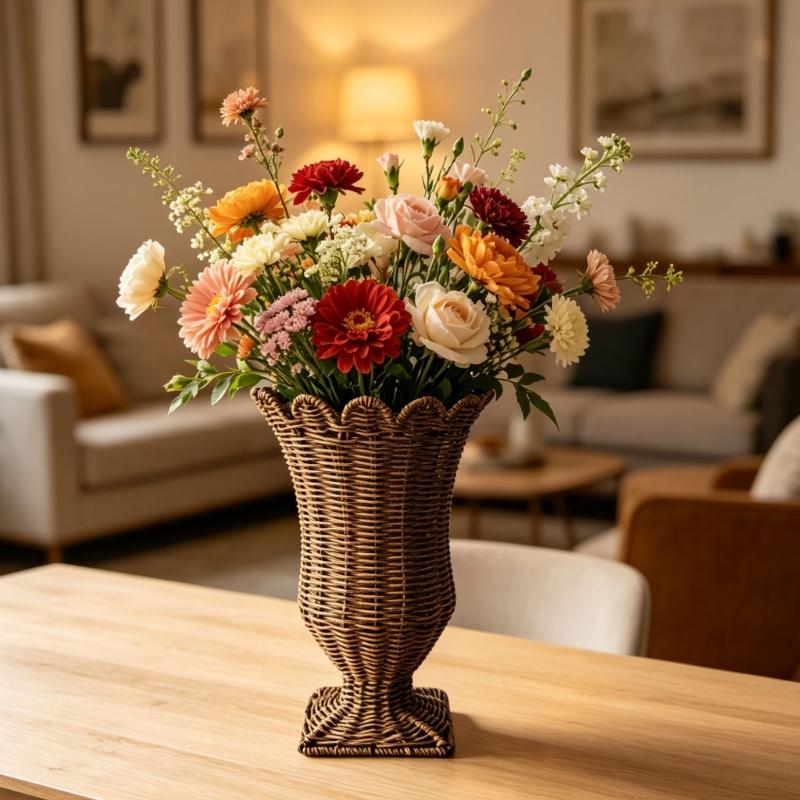 Vasi Centrotavola in Wicker Sintetico Contenitore Intrecciato in Rattan per Fiori Arredamento Desktop per Casa Ufficio Matrimonio