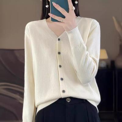 Cardigan de malha com decote em V feminino primavera e outono suéter jaqueta outwear tops