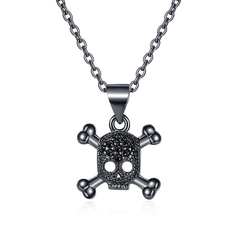 European & American Full Diamond Skull Necklace Set: Women's Halloween Retro Punk Earrings & Ring