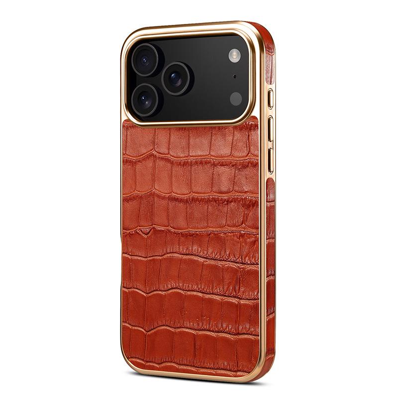 Denior Apple 17 Air Crocodile Pattern Leather Case for iPhone 17 Pro Max - Electroplated Protective Cover