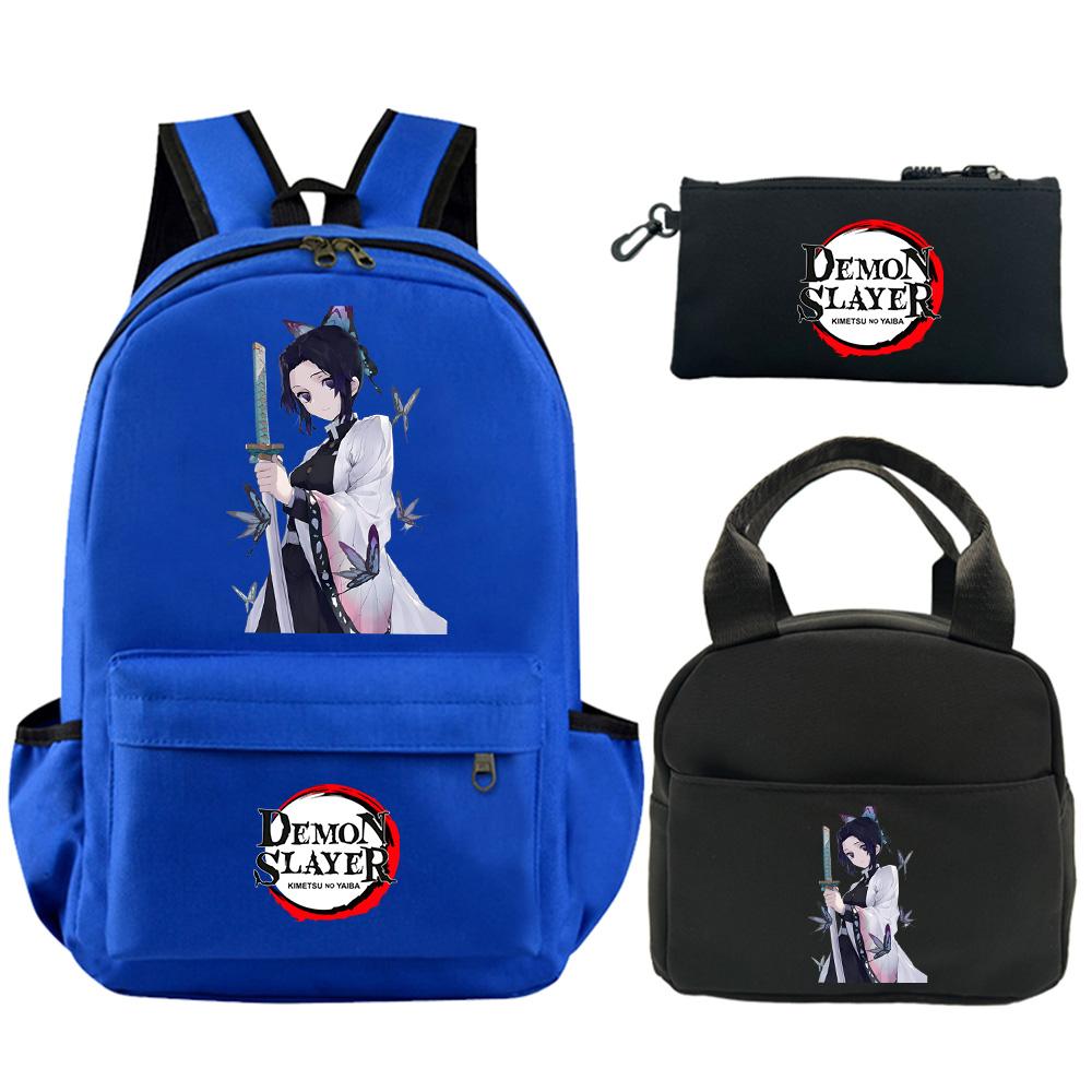 3 st/set Tecknad Demon Slayer Tryckt Ryggsäck med Axelväska Pennfodral för Tonåring Student Stor Kapacitet Vattentät Skolväska Mochila