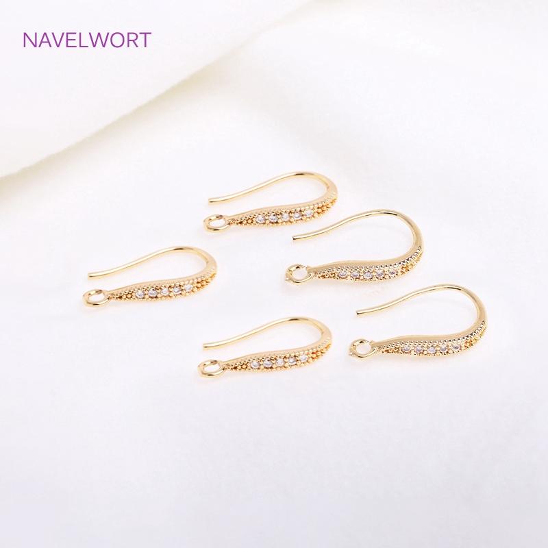 Inlaid Zircon Earring Hooks Components 18K Gold Plated Ear Hook For DIY Earring Making Supplies Pearl Earring Accessories