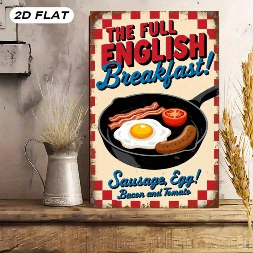 Vintage English Breakfast Tin Sign Retro Sausage Egg Bacon Tomato Kitchen Wall Art Restaurant Home Decor
