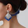 Bohemian Exotic Rhinestone Tassel Necklace & Earrings Set In Antiqued Alloy