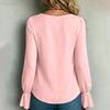 Women's V-Neck Pleated Long Sleeve Loose Fit Blouse - Color Elegant Top
