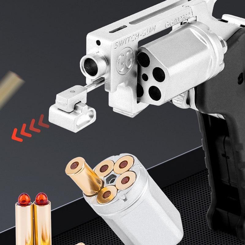 Life Car Ghost Switch-Gun Folding Alloy Left Wheel Metal Model Gun Wheel Simulation Toy Soft Bullet Gun with Plastic Bullets