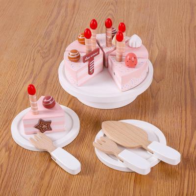 Birthday Cake Toy DIY Wooden Play Foods for Boys Girls Children 3 4 5 6 Gifts 12.3cmx3cm