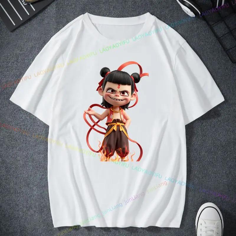 2025 Nezha 2 Magisches Poster Kurzarm Rundhals T-Shirt Mode Freizeit Lustig Y2K Süß Spaß T-Shirt