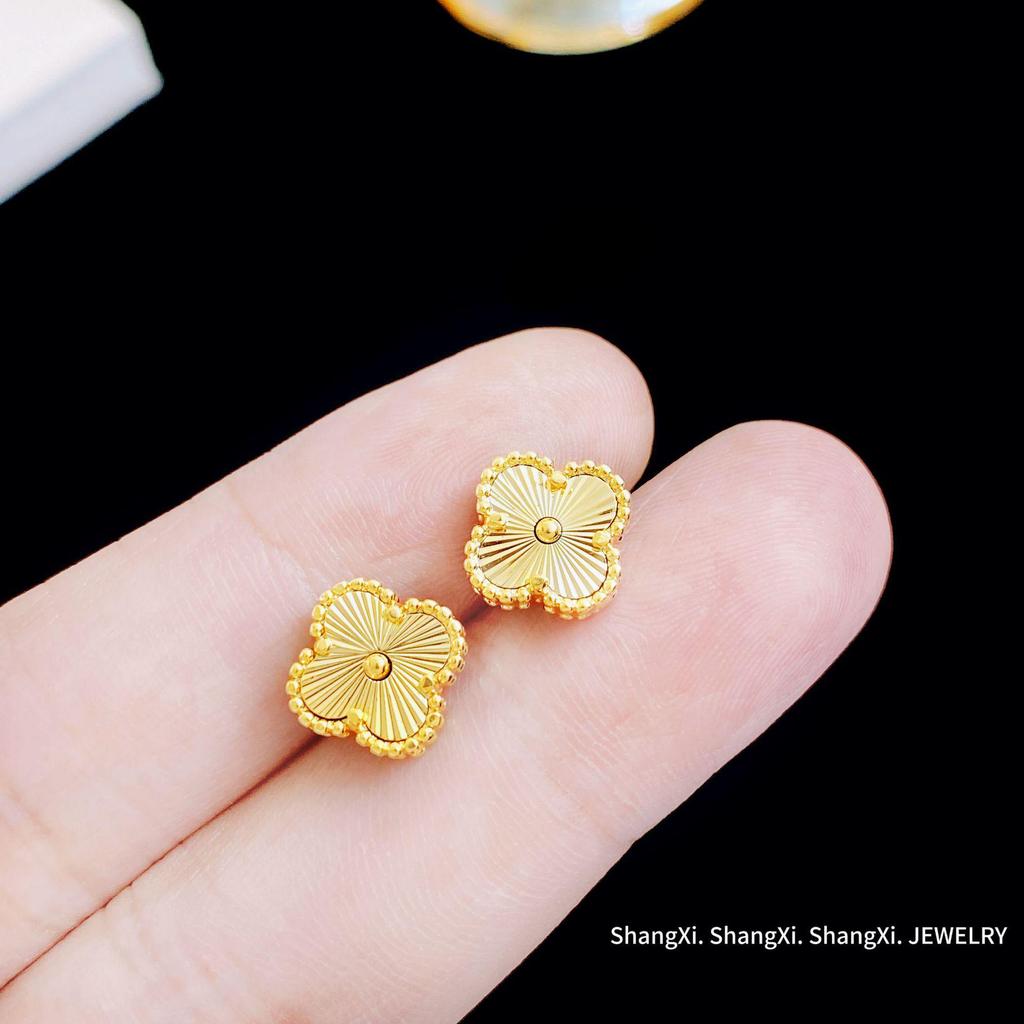 Versatile Four-Leaf Clover Stud Earrings, s925 Silver Needle, Chic Design for Women