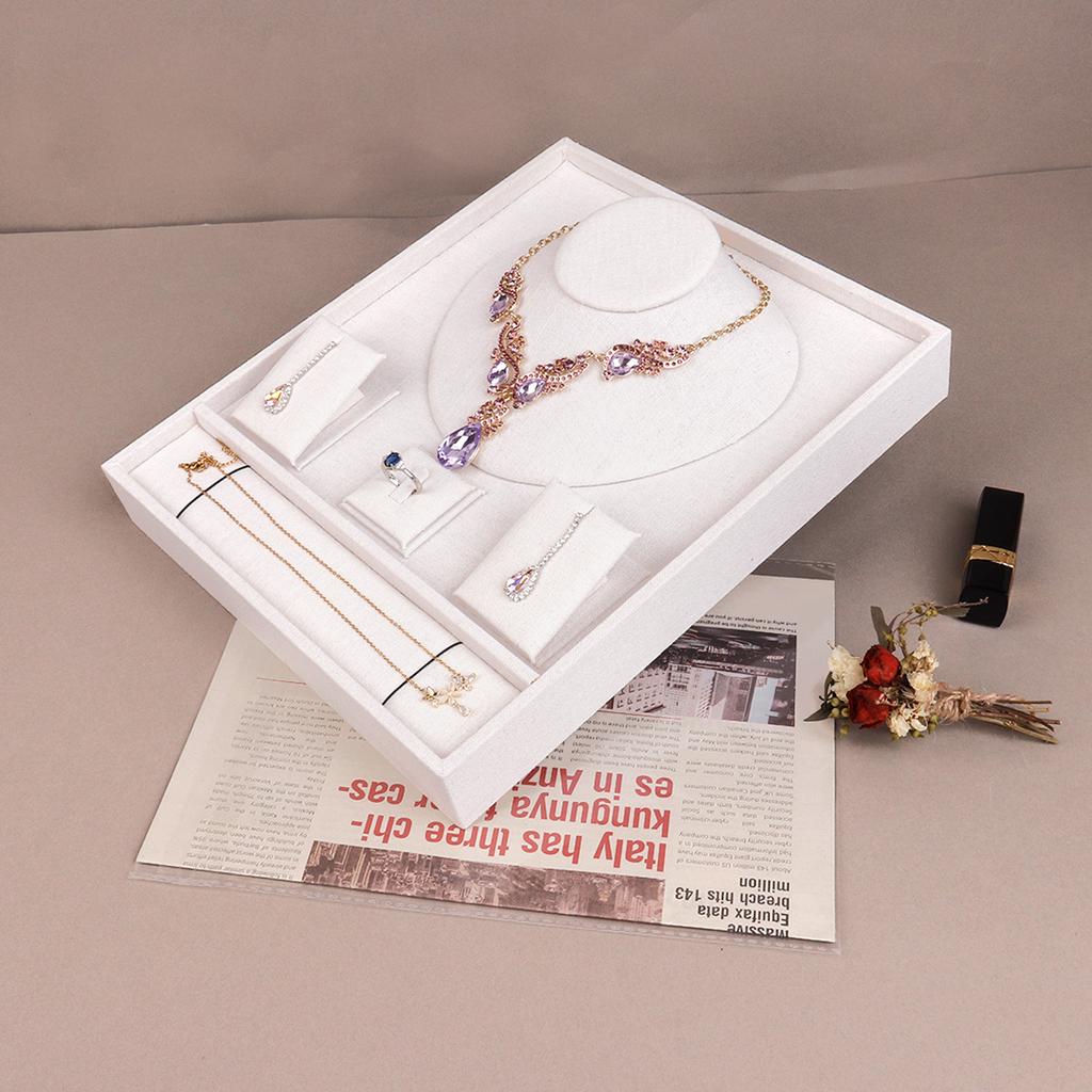 Women Jewelry Packaging Linen Gift Box Elegant Necklace Earrings Bracelet Ring Kit Display Tray Case for Stores Exhibition