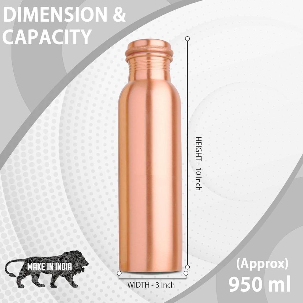 Copper Charge 950 Water Bottle, 1 Piece, Pure Copper, Leak-Proof, 16oz/475ml, BPA Free, Dishwasher and Microwave Safe (Design 3)