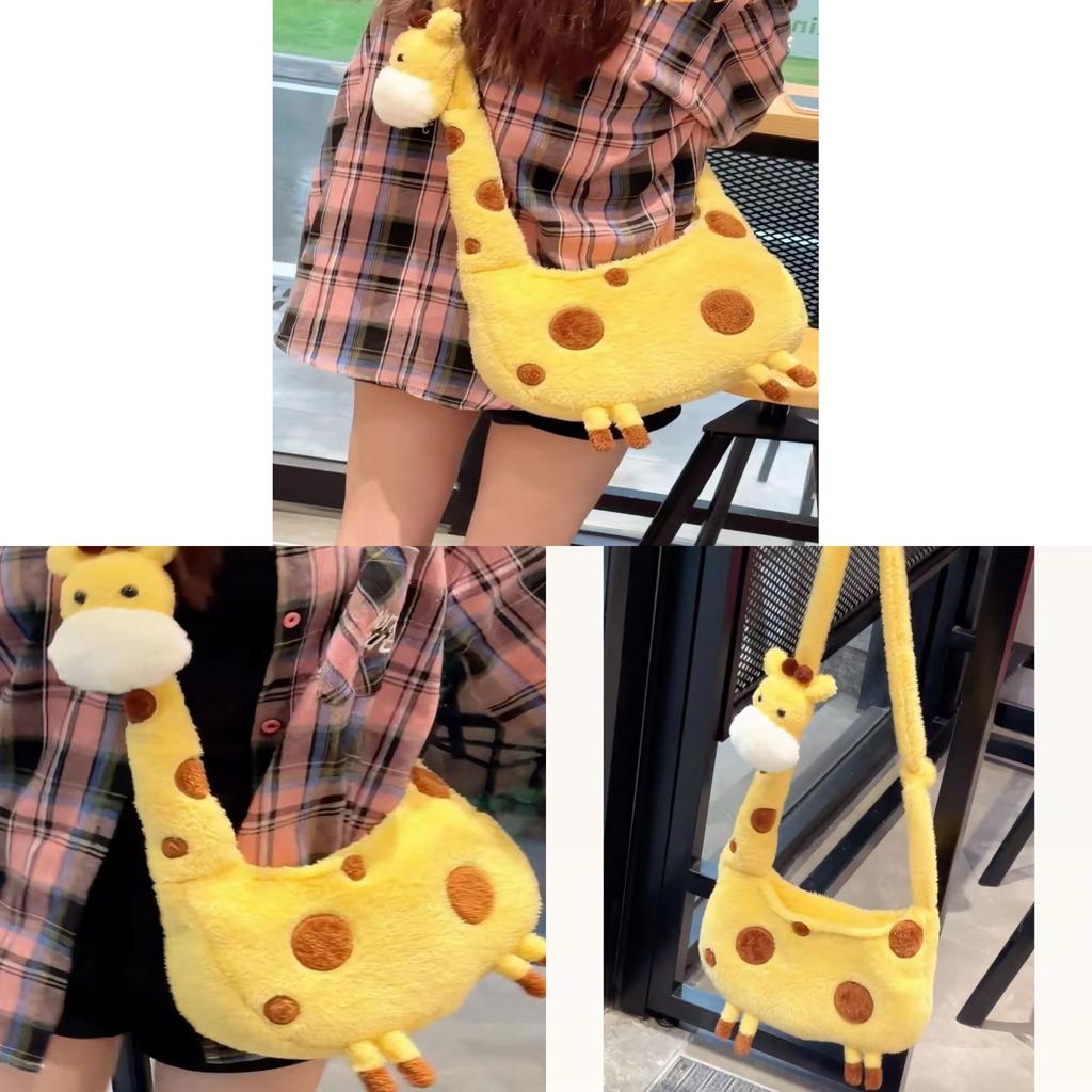 Giraffe Plush Animal Shoulder Bag With Zipper Closure For Daily Casual Wear