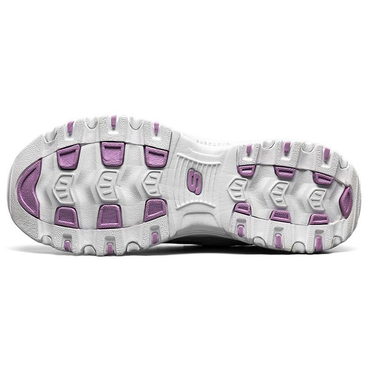 Skechers DLites 1.0 Tissu Cuir Synthétique Confortable Polyvalent Basse Tige Chaussures de Papa Baskets Femme Blanc Violet 11981-WLV
