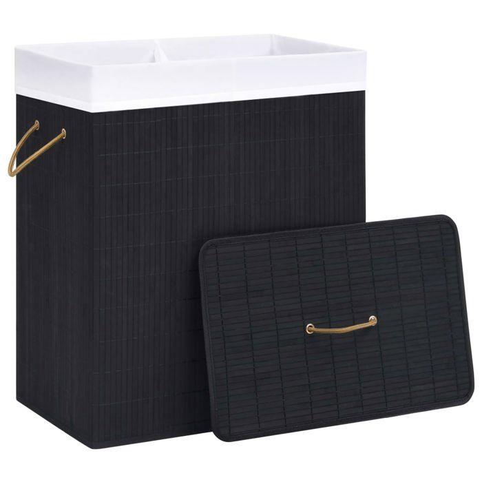 VidaXL Panier à linge avec 2 sections bambou noir 100 L 320746