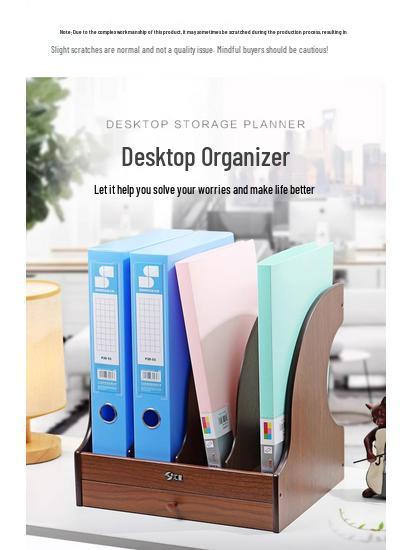 Wooden Desktop File Holder & Vertical Book Stand Organizer