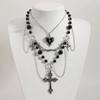 Multi Layer Black Beaded Cross Bat Heart Star Gothic Stacked Clavicle Necklace For Women