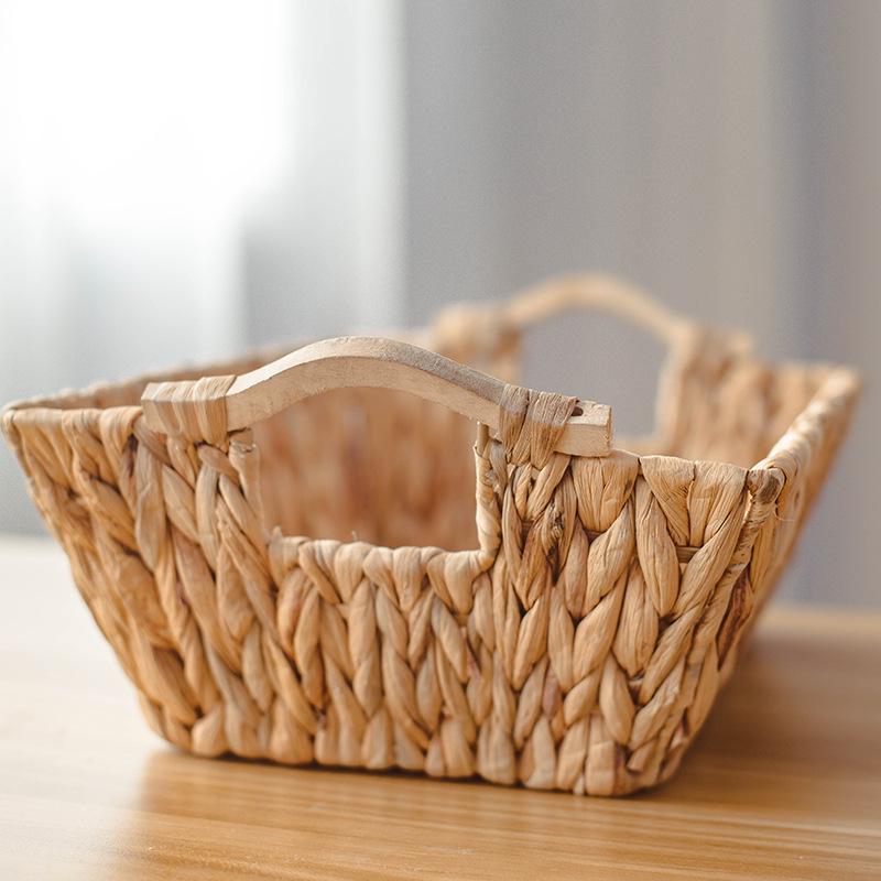 Desktop Woven Storage Basket with Handle - Snack, Toy, and Fruit Organizer for Living Room