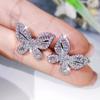 Silver Butterfly Three-Piece Set White Zircon Earring Necklace Ring Wedding Party Engagement Jewelry Gift