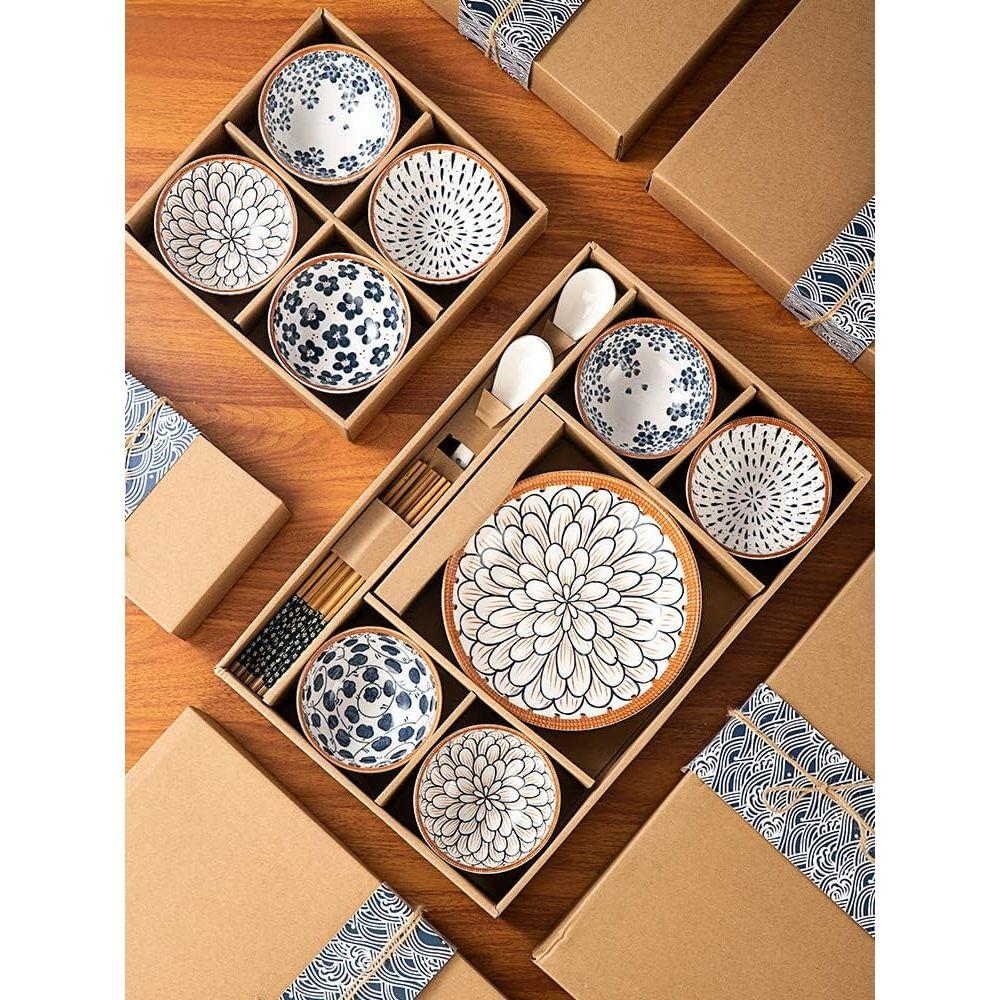 Porcelain Japanese Ramen Bowls And Spoons Set With Chopsticks-Rice Or Soup And Noodles Dessert Bowls For Rice Soup Snack Bowl Microwave