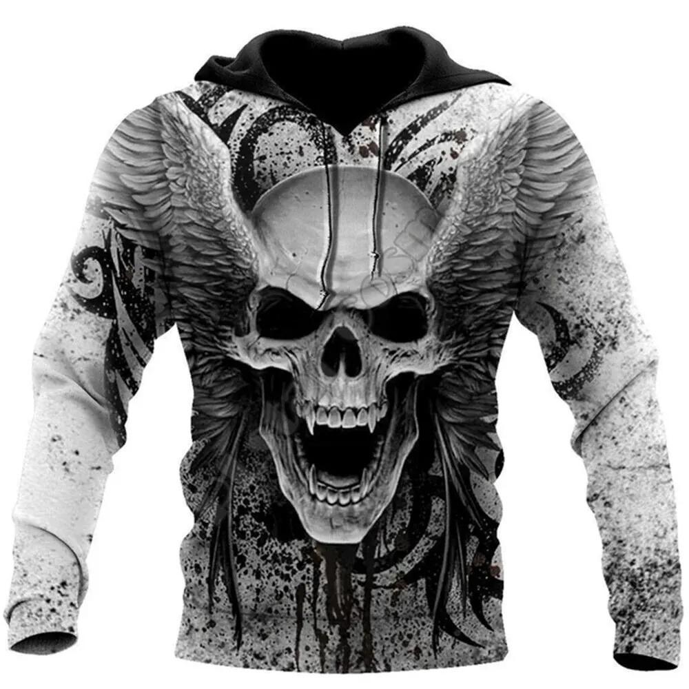 Herren Hoodie Tattoo Skelett Kreuz Terror Grafik Lockerer Mode Pullover Herbstkleidung Freizeitkleidung Damen Oberteile Sweatshirts