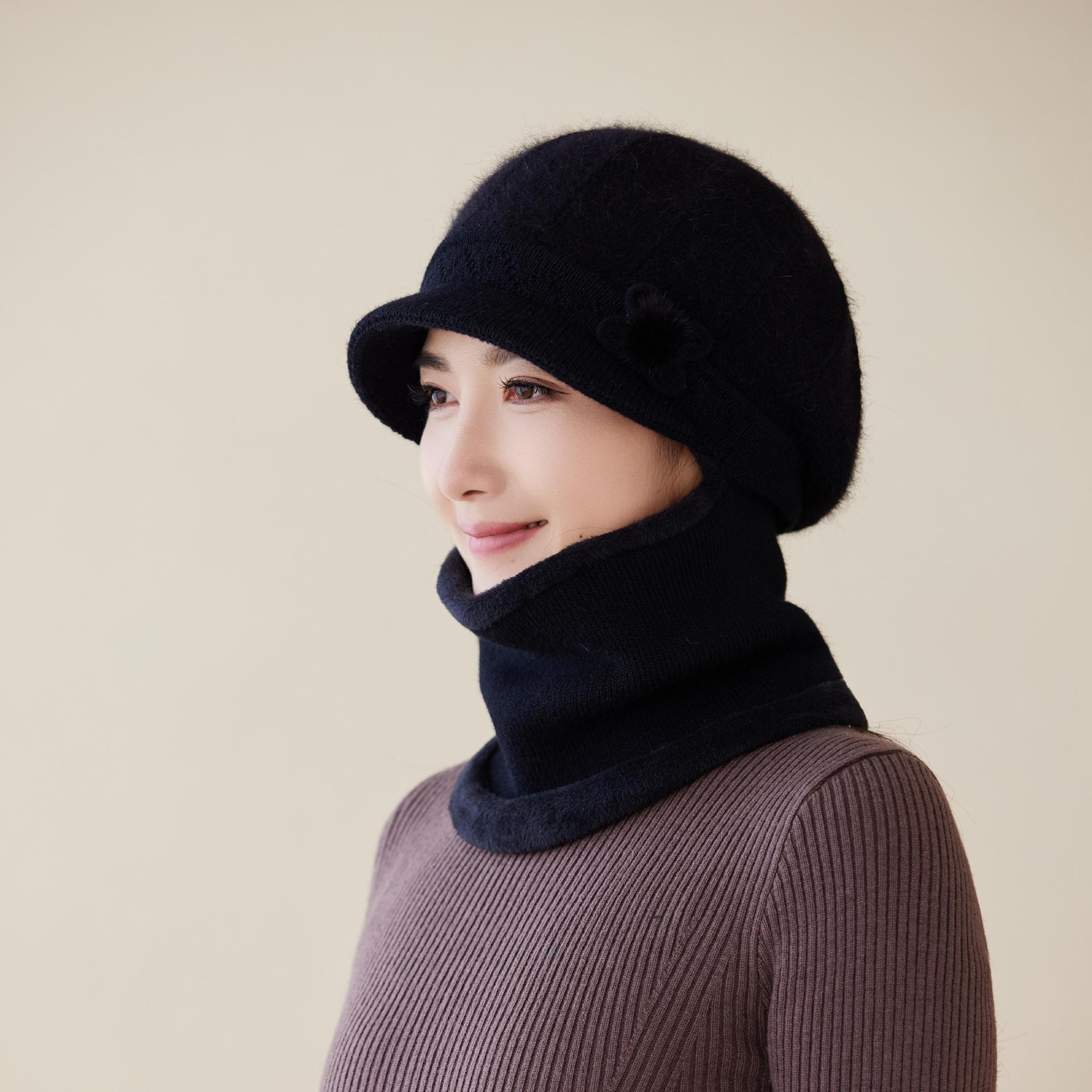 

New Knitted Wool Hat for Women Elderly, Grandma Windproof and Eeled Duck Tongue Middle Aged and Elderly Mother Rabbit Hair Warm Hat one size