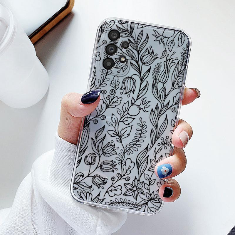 Phone Case For Samsung A53 5G A33 Floral Silicon Cover For Samsung Galaxy A73 Fundas Coque Transparent Soft Capas Flower TPU