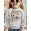 Kids Unisex Crewneck Sweatshirt, Vintage Distressed Varsity Block 67 Six-Seven Script Long Sleeve Pullover, Casual Sweatshirt for Boys Girls Ages 4+