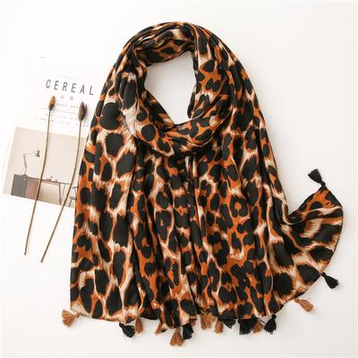 Scarf Women's Spring and Autumn New Winter Foreign Style Fashion Shawl Versatile Leopard Print Dual-purpose Silk Scarf