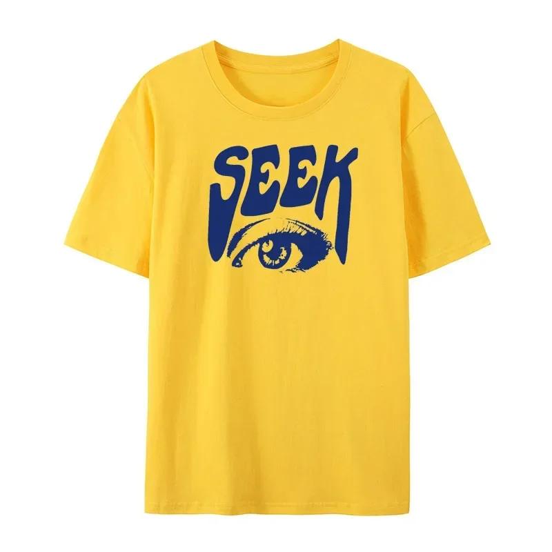 Seek Anticipated Gaze Printing T-Shirts Men Soft Loose Tshirs Breathable Summer Street Hip Hop T-Shirts Cotton Loose Tee Clothes