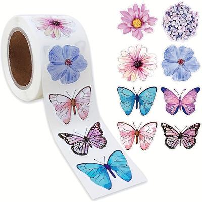 2000 Autocollants/4 Rouleaux, 0,98 pouce Rouleau Autocollants en Forme de Papillon Fleur Pour Décorer Boîtes Cadeaux Autocollants Adhésifs Étiquettes Autocollants
