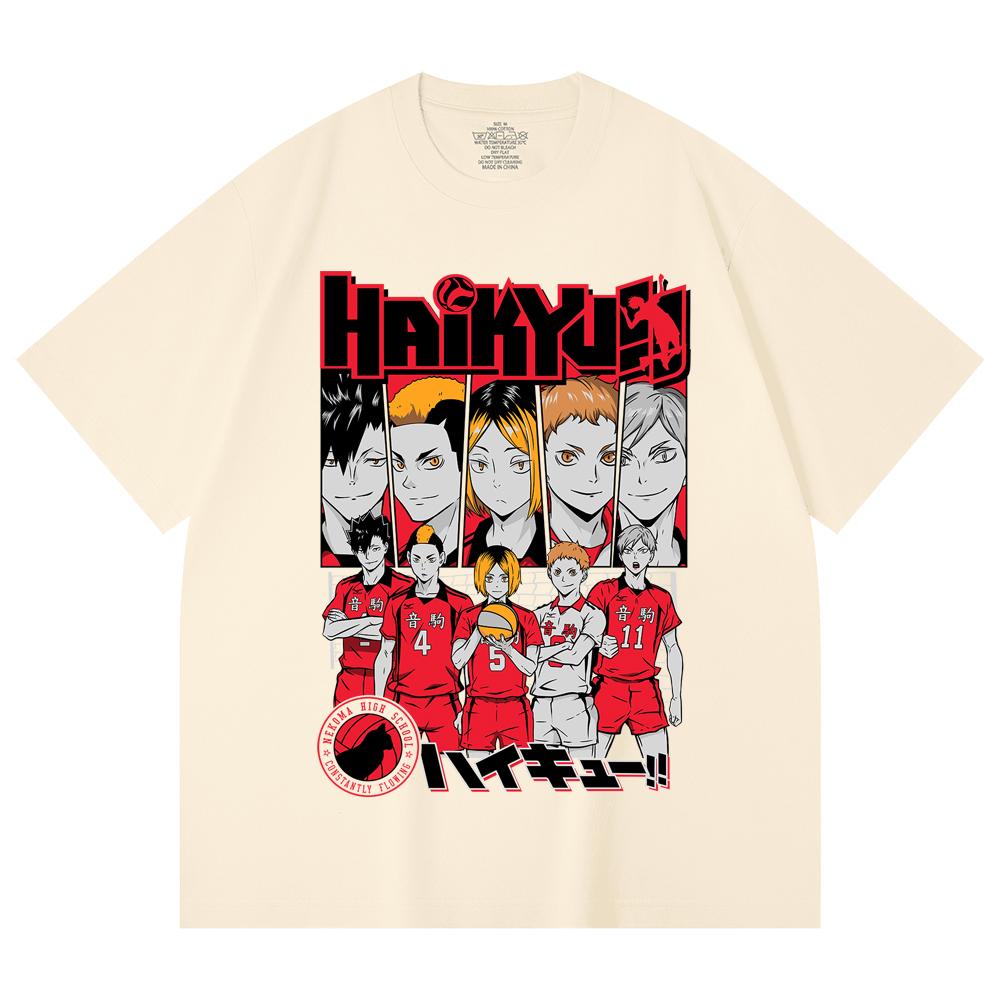 230 g/m² 100% Baumwolle Haikyu V8 Nekoma High Druck Unisex Schweres Baumwoll-T-Shirt