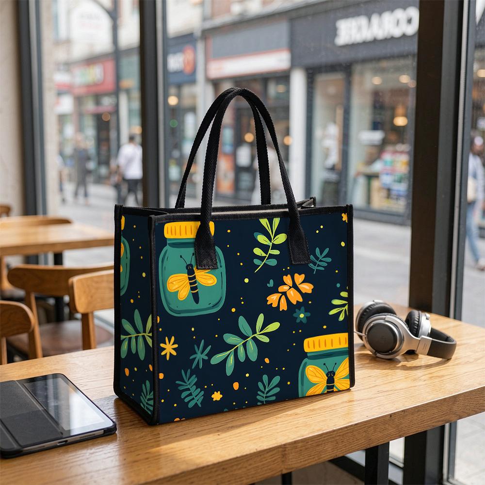 Cute Bee Floral Canvas Tote Bag Casual Daily Reusable Shopping Handbag for Outdoor Travel