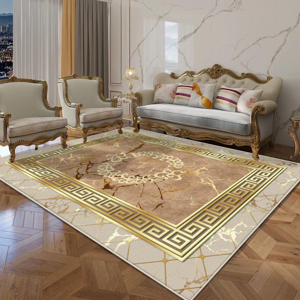 Golden Geometric CARPET FOR LIVE ROOM Decoration Home Sofa Fluffy Plush Rug Luxury Bedroom Bedside Soft Floor Mat Customizable