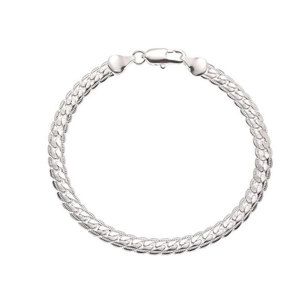2Pcs 5mm Side Chain Necklace Full Side Snake Chain Bracelet Flat Chain Bracelet Fashion Jewelry