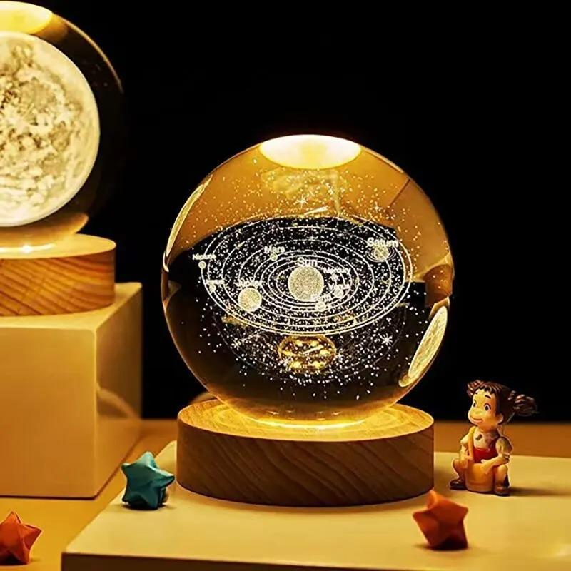 3D Crystal Ball Crystal Planet Night Light Laser Engraved Solar System Globe Astronomy Birthday Gift Home Desktop Decoration
