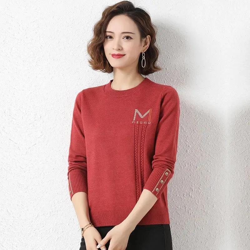 Autumn Winter Classy Knitted Sweater Ladies Round Collar Bottoming Sweater Casual Loose Comfortable Knitted Pullover