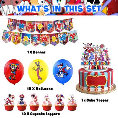 The Amazing Digital Circus Party Supplies Including Banner Cake Topper Balloon